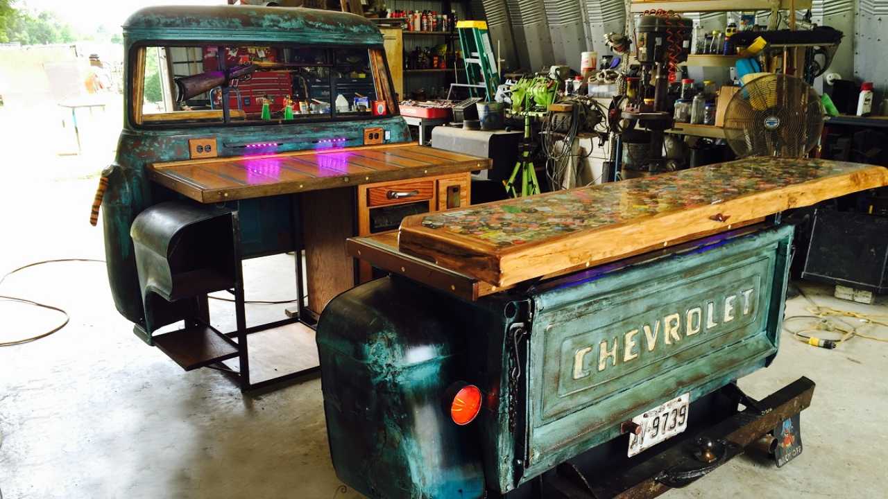 chevrolet truck made into a bar