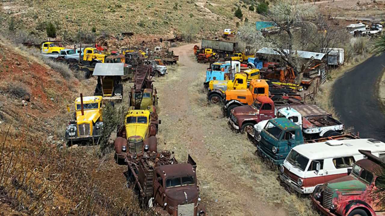 valley of dead cars and trucks at gold king mine
