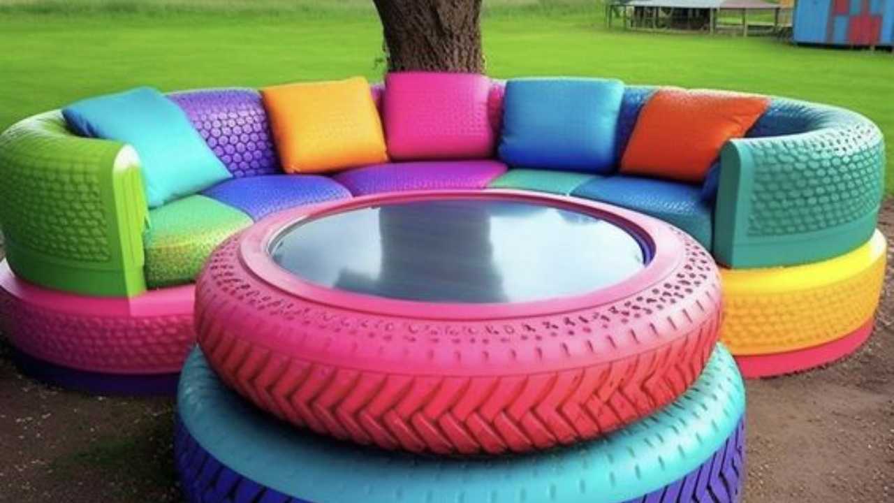 recycled tires as a backyard furniture set