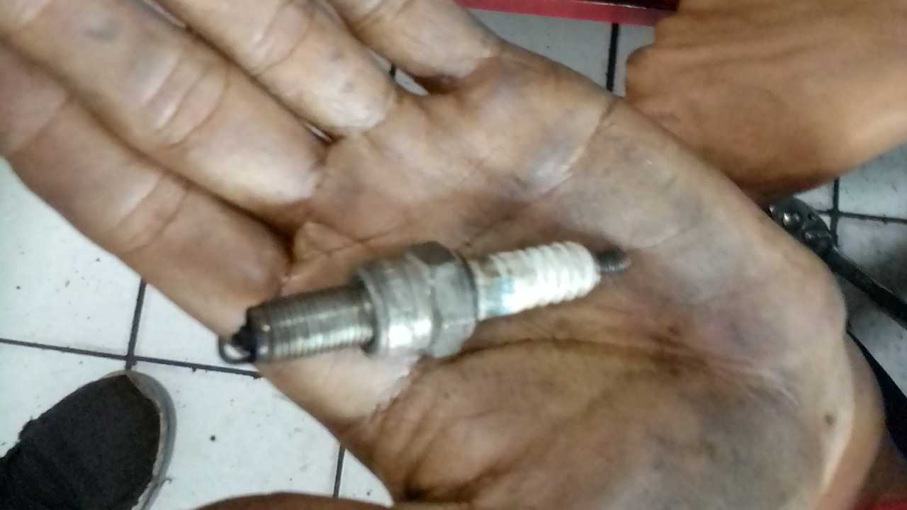 spark plugs in mechanics hand