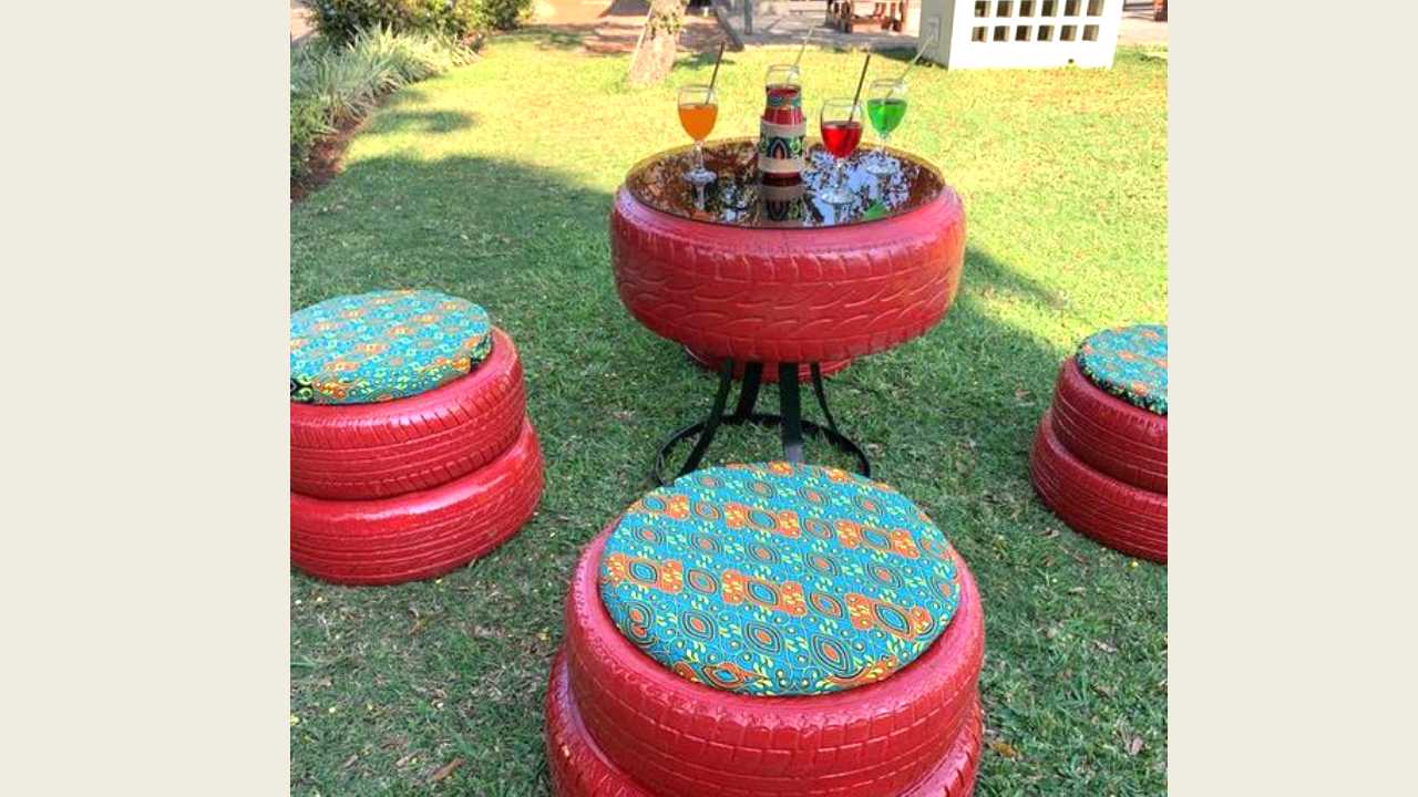 tire chairs and table set