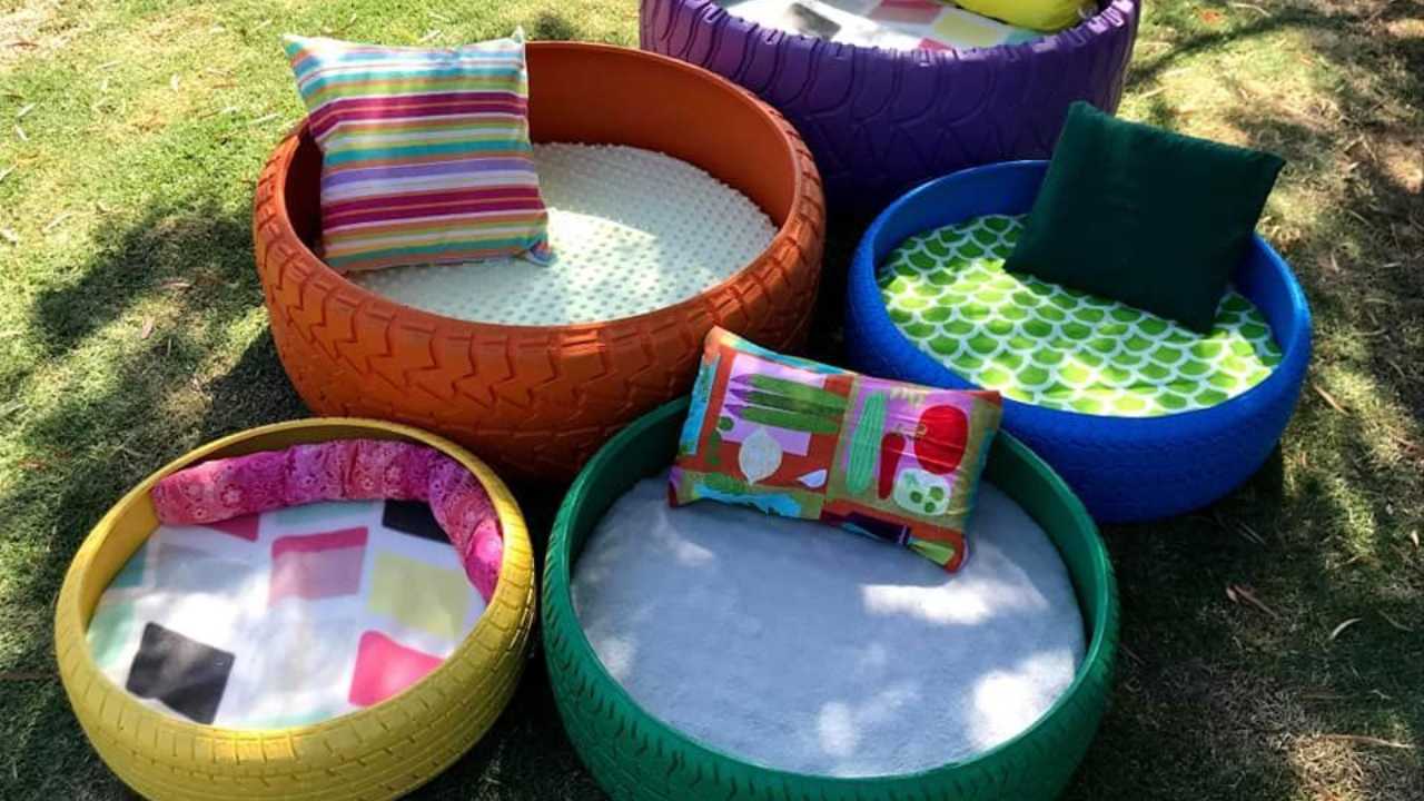 colorful tire beds