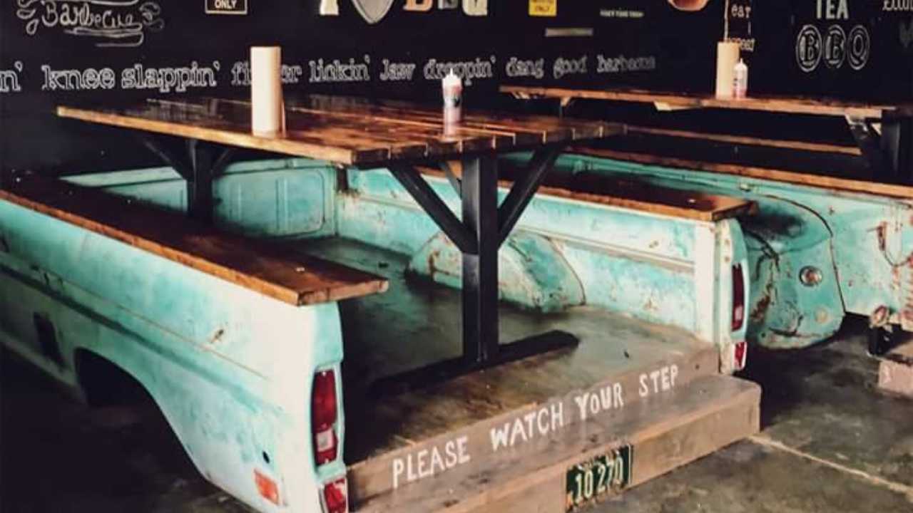 booth seating from a vintage truck